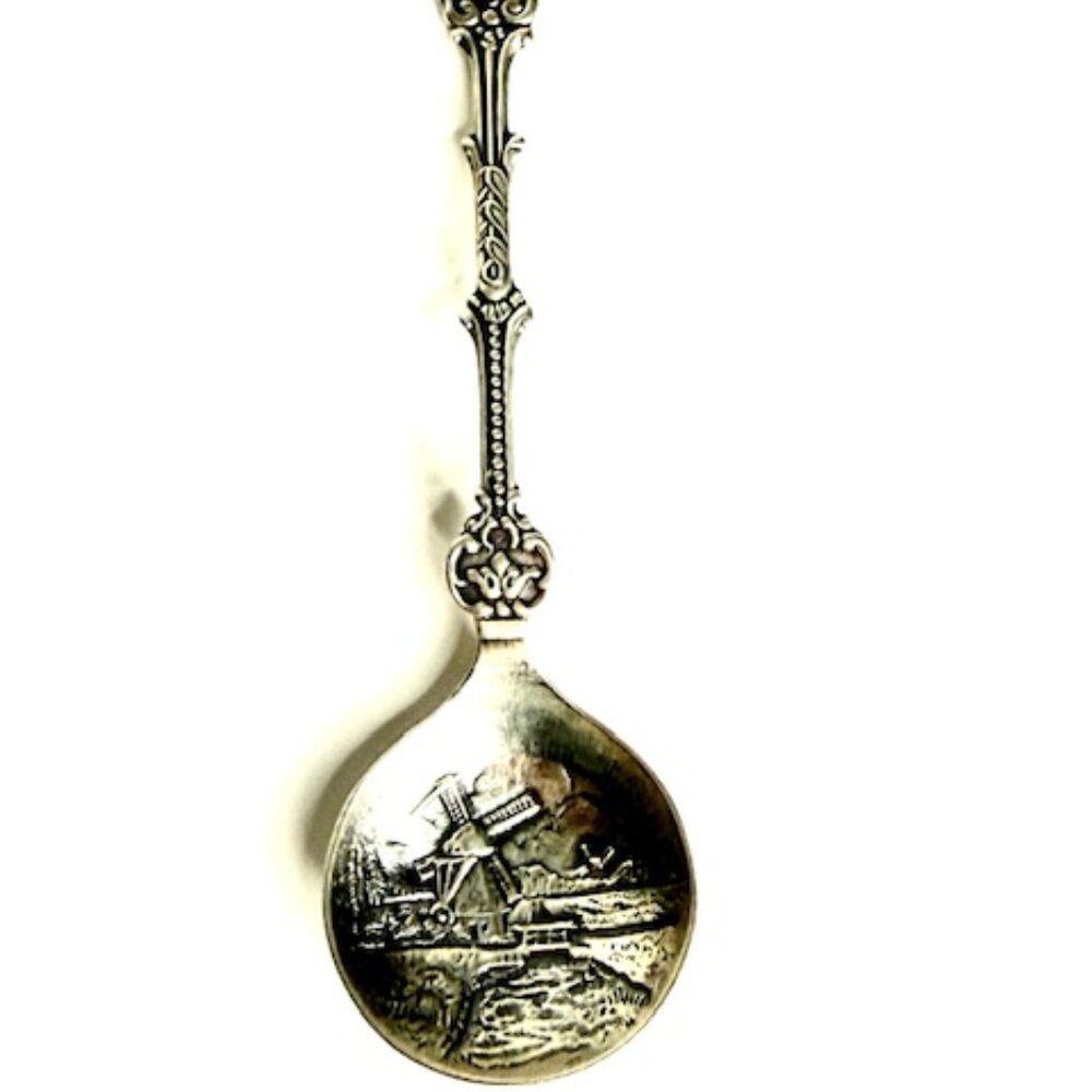 Vintage Collectible Holland Silverplate Spoon with Blue Delft Porcelain Inset